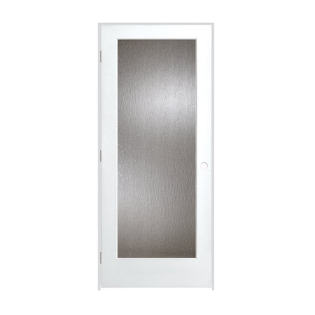 Trimlite 32"x80"x13/8" Primed 1Lite Rain Tempered Glass Interior French 49/16" RH Prehung Brushed Chrome 2868pri1501RAITRH26D4916